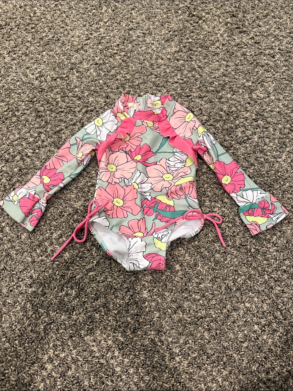 Marie Nicole 3-6 month Girls Long-Sleeve Floral One-Piece Swimsuit - Pink & Mint